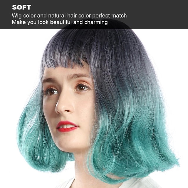Brrnoo Peluca Corta, Mujeres Lady Cosplay Party Pelucas sintéticas de Moda Peluca Corta Ondulada Gris Verde Degradado para Mujeres y ni?as EOTVIA NO