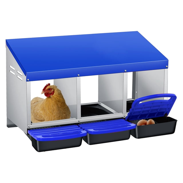 BeesClover Metal Chicken Nesting Box with Removable Roll-Out Tray, Galvanized Steel Laying Box for Hens, Easy Egg Collection and Cleaning, Suitable for Backyard Coops and Poultry Farms