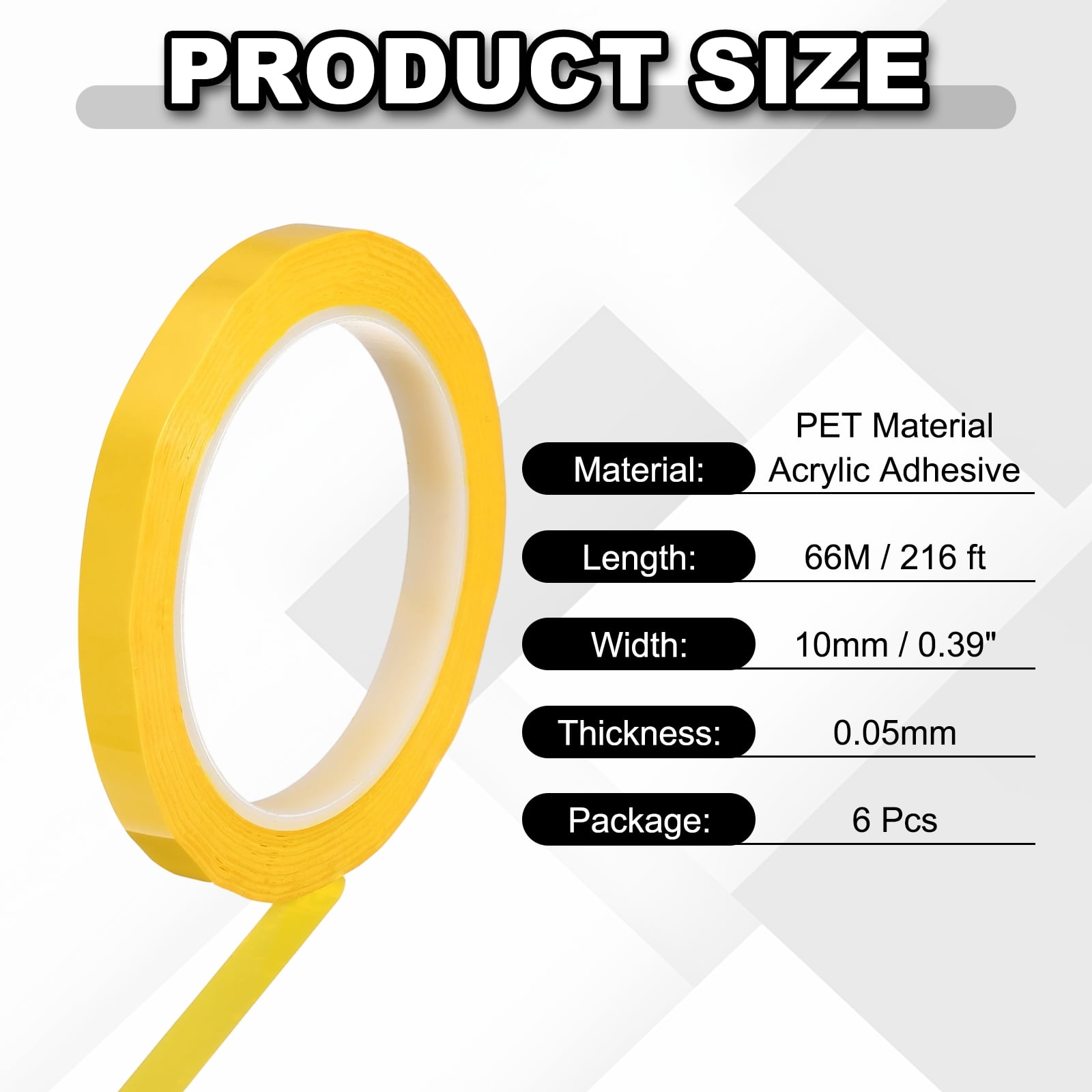6 Rolls Tape, 0.4"x216ft Instruments Identification Tape Colored PET Adhesive for Steam Capacitors Circuit Boards Motors Electronic, Yellow