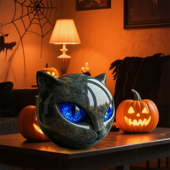 XINGXIANG Halloween Decorations Black Cat Figurine - Resin Decorative Kitty Sculpture, Blue-Eyed Edition, Elegant Home Ornament 3.14in