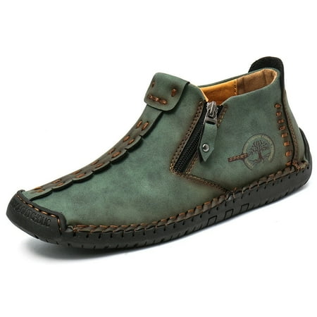 

Men‘s Boots Stitching Zipper Ankle Boots Vintage Style Rubber Sole Outdoor Shoes Moccasins