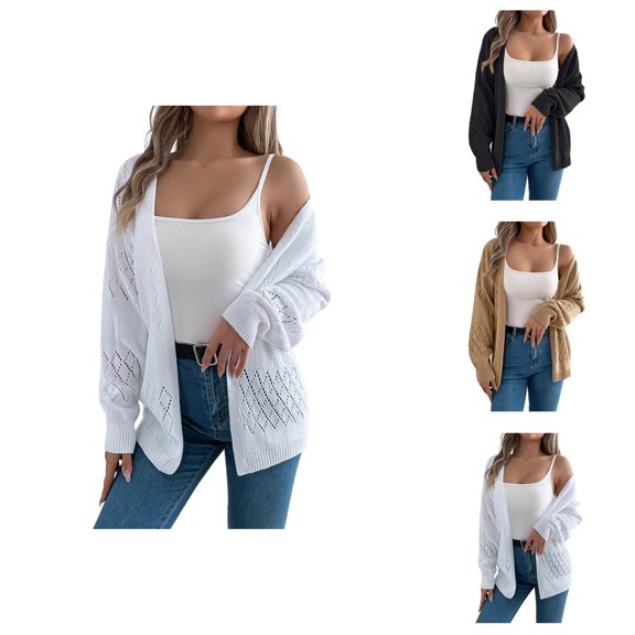 Button Up Cardigan for Women Casual Business Women's Sweater Lightweight Long Sleeve Open Front Solid Color Lace Knit Oversized Coat For Spring Fall Winter