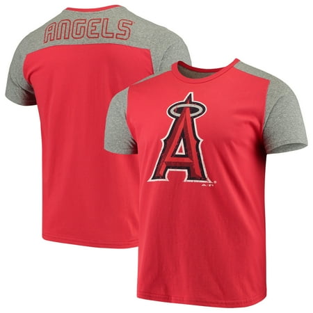 Los Angeles Angels Majestic Threads Color Blocked T-Shirt - Red/Gray