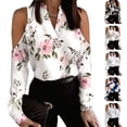 thumbnail image 4 of Off Shoulder Long Sleeve Blouses V-Neck Casual Printed Elegant Top Women Shirt, 4 of 5