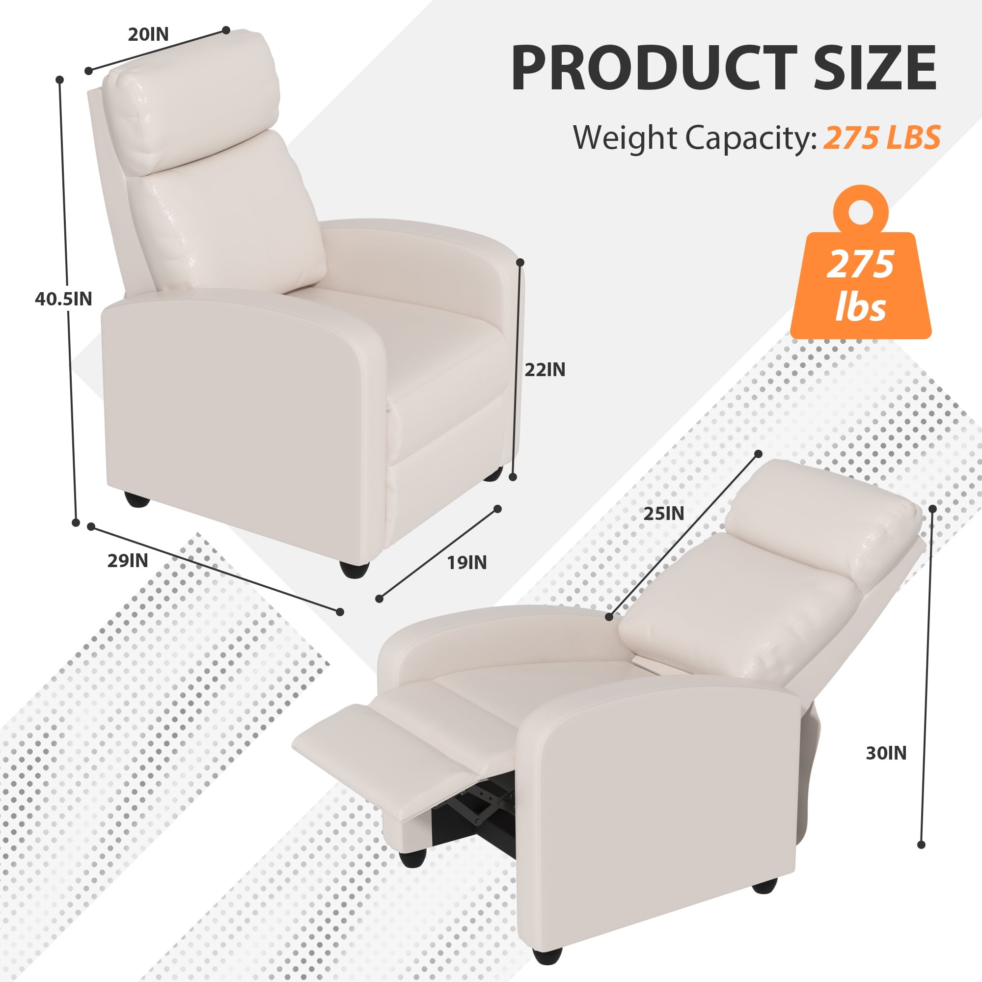 YRLLENSDAN Modern PU Leather Power Recliner Chair with Massage, Adjustable Footrest, Beige