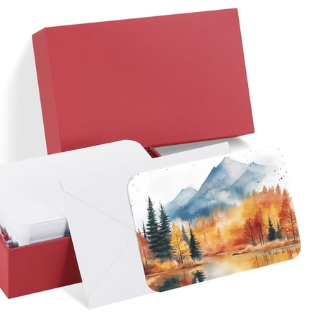 Uxcell 30 Sets Watercolor Cards Rounded Corners with Envelopes 4x6 Inch(Red)