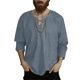 thumbnail image 2 of pstuiky camisa de manga larga para hombre, Camisa de lino holgada de manga larga con cordón y cuello en V para hombre, color liso Tops casuales para hombres l, 2 of 5
