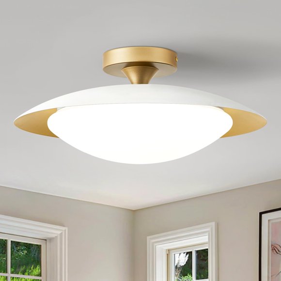 ZUYURT Dimmable Mid Century Modern Ceiling Light,5CCT LED White and Gold Semi Flush Mount Ceiling Lighting, for Kitchen Bedroom Hallway Bathroom 2700