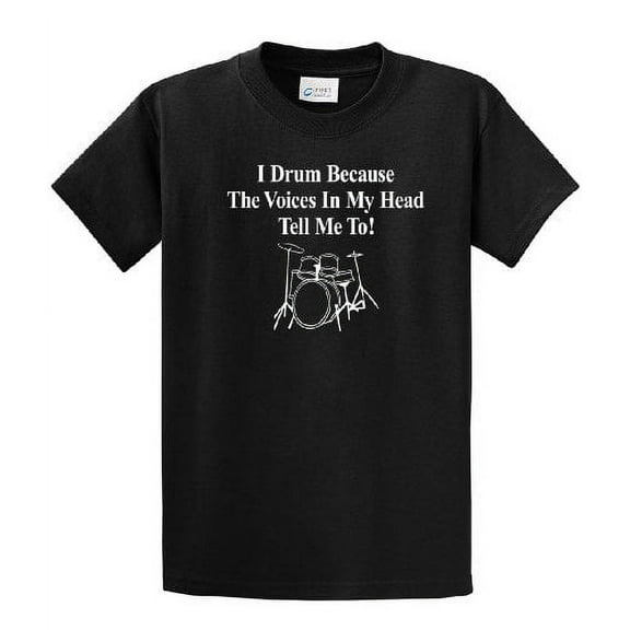 Youth Drumming Short Sleeve T-shirt I Drum Voices Tell Me to!-Black-Ys