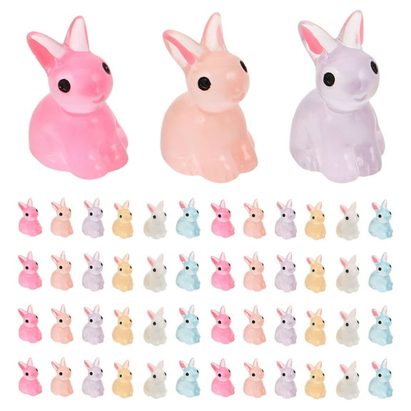 Dayesque 80pcs Mini Bunny Figurines for Easter Garden Decor, Glowing Mini Ornaments for , Resin Miniature Toys