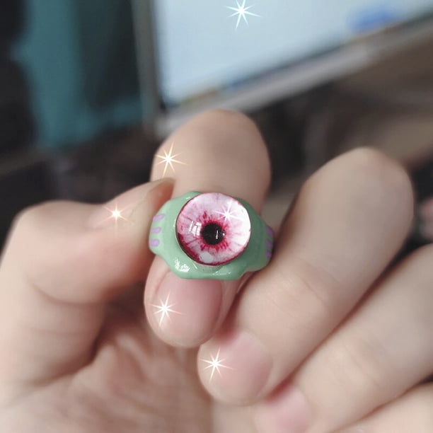 Anillo de ojos Punk para mujer, anillo de monstruo verde, moda dulce, dos colores, ojos de gato, anillo abierto para pareja, accesorios para dedos de fiesta