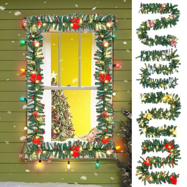 HOTBEST 2.7m PreLit Christmas Garland with LED Lights Illuminated