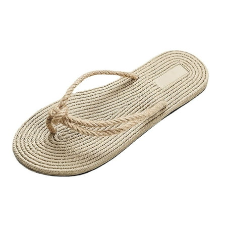 

Ichuanyi Womens Shoes Clearance Imitation Straw Espadrille Women s Sandals Floral Flat Beach Flat-heel Clip-on Women s Slippers