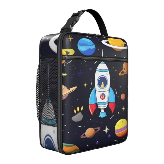 Astronaut Space Lunch Box - Reusable Collapsible Thermal Bag, Leakproof Zip Pocket & Handle for Work School