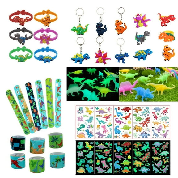 Dinosaur Party Favors Kit,36 Pcs Dino Themed Birthday Party Supplies Gifts for Boys Grils,Mini Dinosaur Figures,Dinosaur Slap Bracelets Rings Tattoo Stickers Style Random