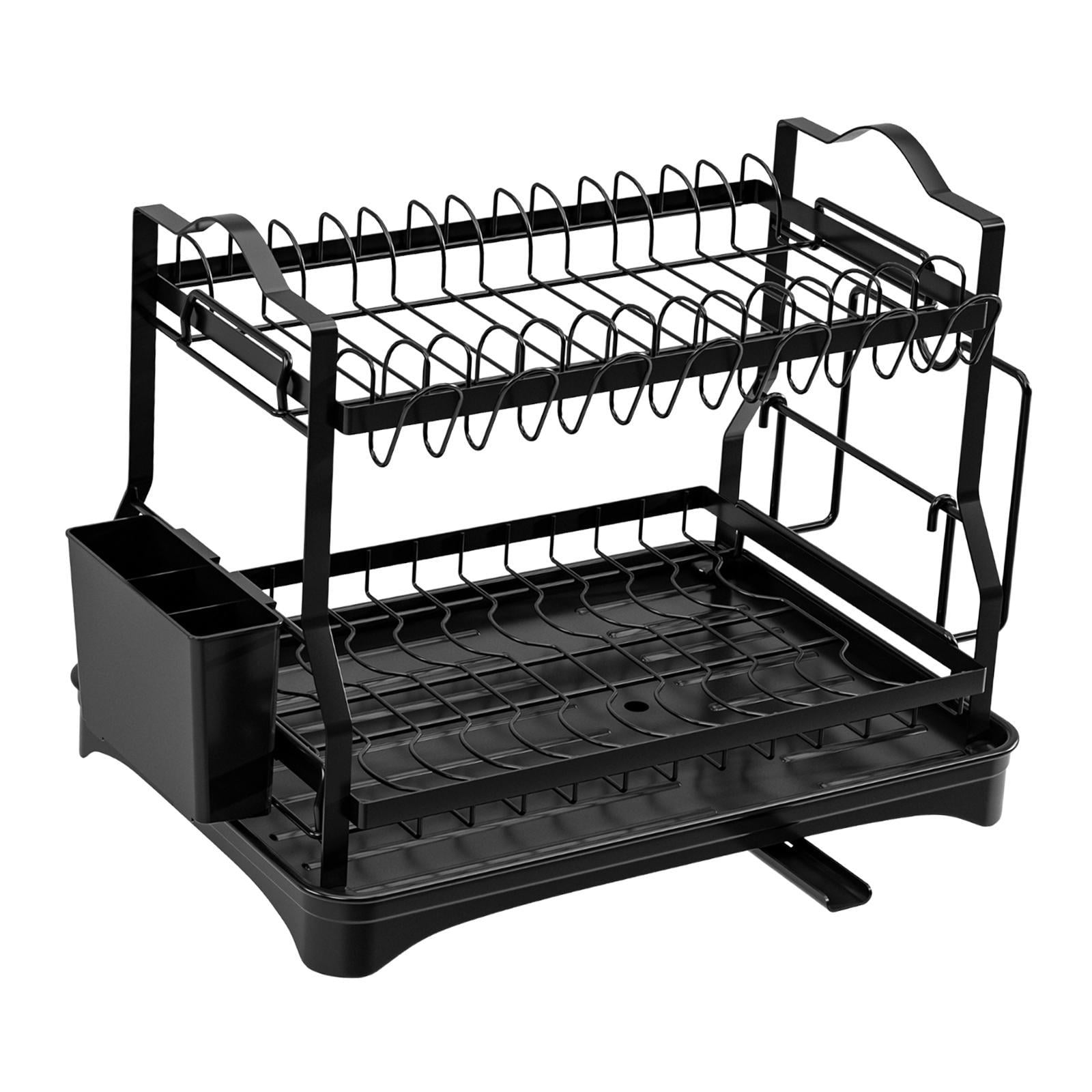 Fiocias 2 Tier Dish Drying Rack Cutting Board Holder with Utensil Holder Storage Kitchen