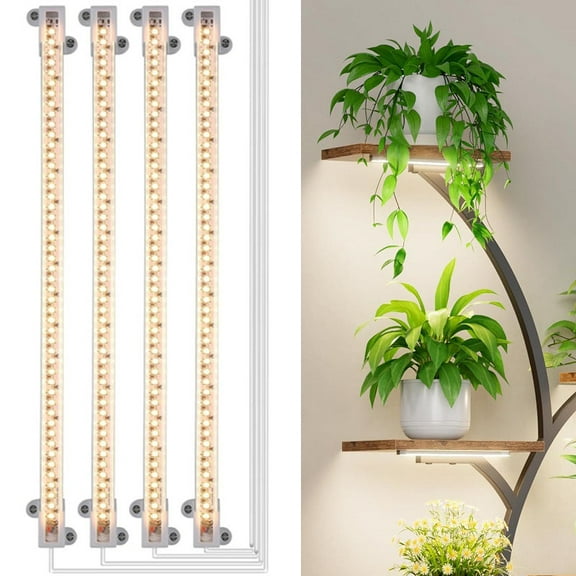 LED Grow Light Strips 20W, 4 Pack Plant Lights with 3 Modes, Timer & Dimmable, Full Spectrum with Red & White LEDs for Seedlings, Vegetables, Flowers, Indoor Plants
