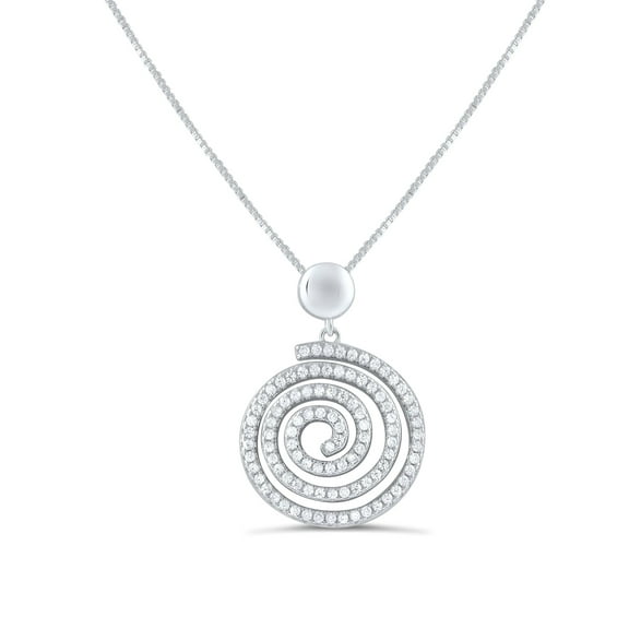 SilverCloseOut Swirl Spiral Colorless Cubic Zirconia Necklace 925 Sterling, Sterling Silver, 18", Box (Includes Gift Box)