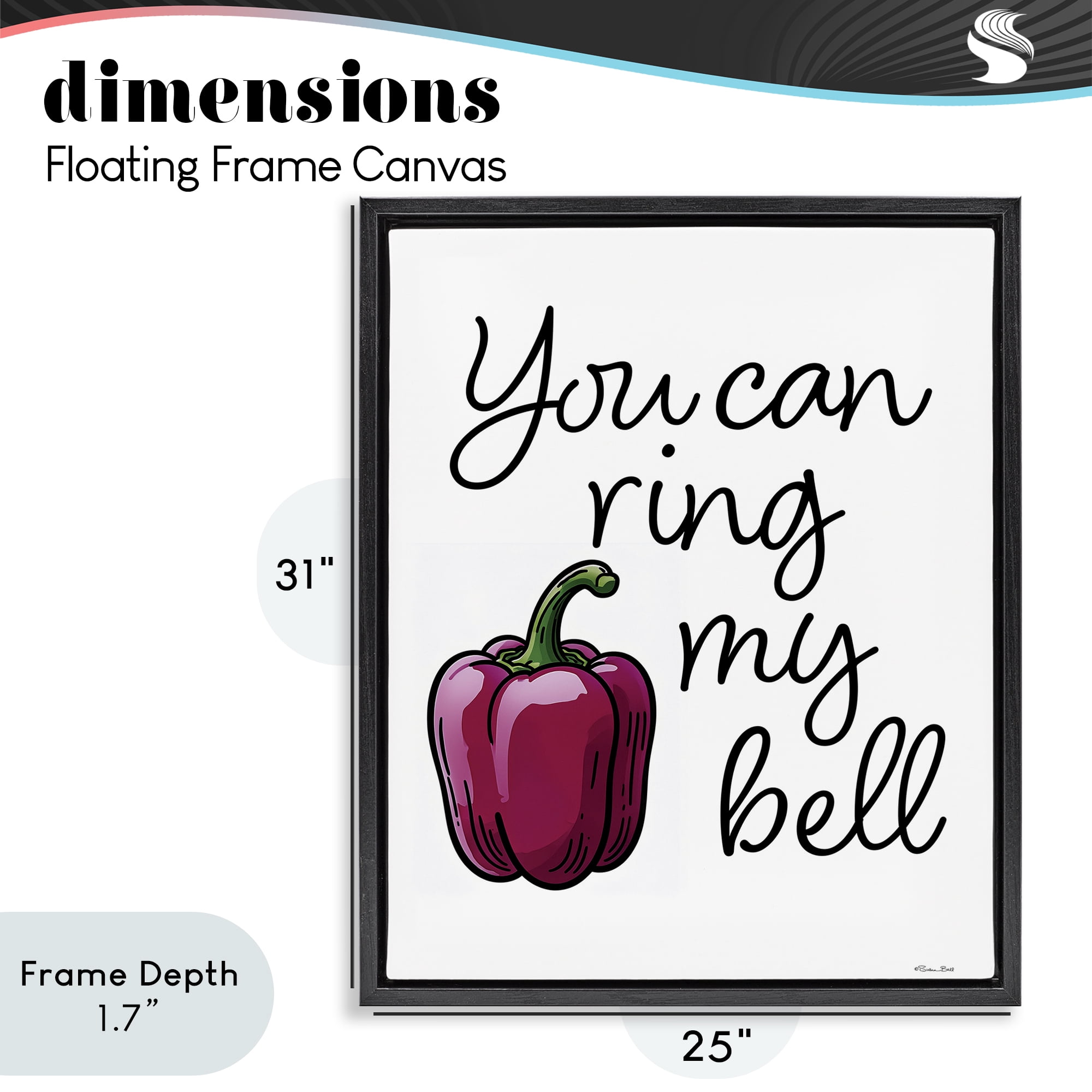 Stupell Industries Ring My Bell Pepper Black Framed Floater Canvas Wall Art, design by Susan Ball