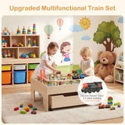 Redsmile Train Table with Electric Train,101 Pieces Wooden Train Set,3-in-1 Multicolor Kids Activity Table with Rolling Storage Drawer for Gaming, Drawing, Reading,Creative Toy Gift for Boys Girls