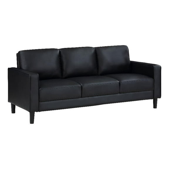 Ruth Upholstered Track Arm Faux Leather Sofa Black