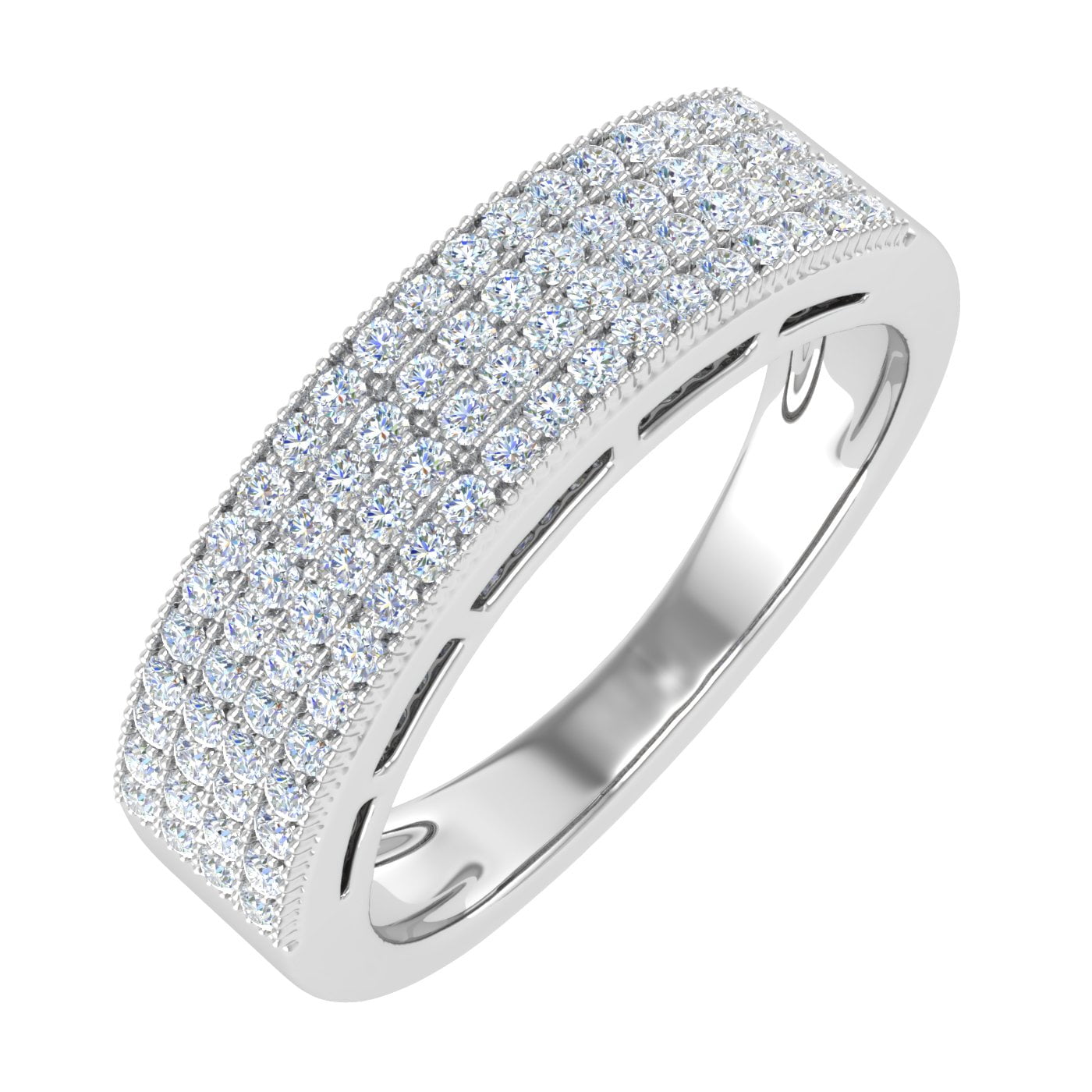 1/2 Carat Pave Set Round Diamond Wedding Band Ring in 10K White Gold (Ring Size 8.5) (SI1-SI2 Clarity)
