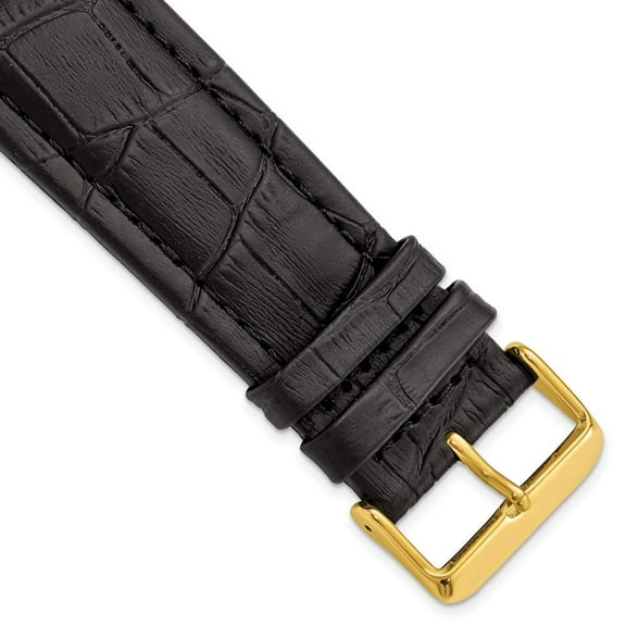 26mm Blk Matte Alligator Grain Gld-tone Buckle Watch Band