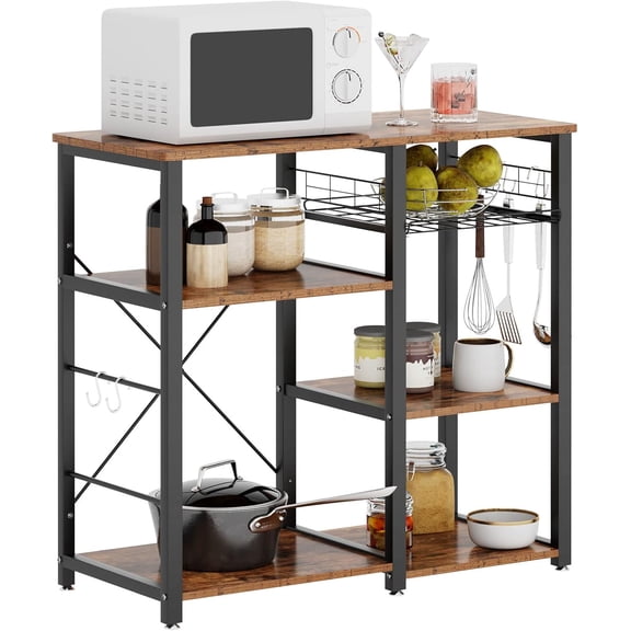 YANGLI 3-Tier Kitchen Baker's Rack Utility Microwave Stand Island Cart, Vintage Brown