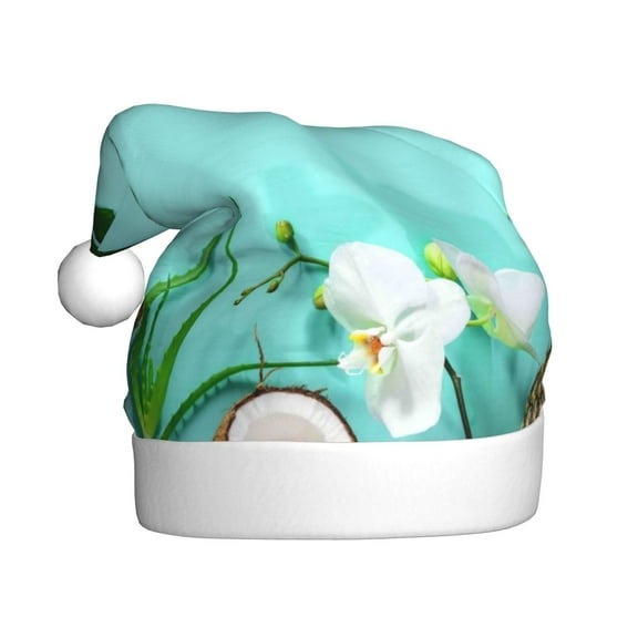 Fuzoiu Tropical Pineapple Print Santa Hat Christmas Hat for Adults,Santa Hats with Pompom, Unisex Xmas Holiday Hat for Christmas New Year Festive Party Supplies