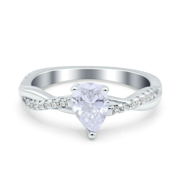 Pear Art Deco Wedding Twisted Ring CZ 925 Sterling Silver Size 5