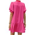 thumbnail image 4 of Short Sleeve Women Color Block V Neck Ruffle Mini Dress, 4 of 6