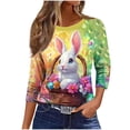 thumbnail image 7 of Easter Bunny Shirt for Women Watercolor Rabbit Holding Egg Graphic Tunic 3/4 Sleeve Crewneck Lightweight Festival Apparel Holiday Gift Tops, 7 of 7