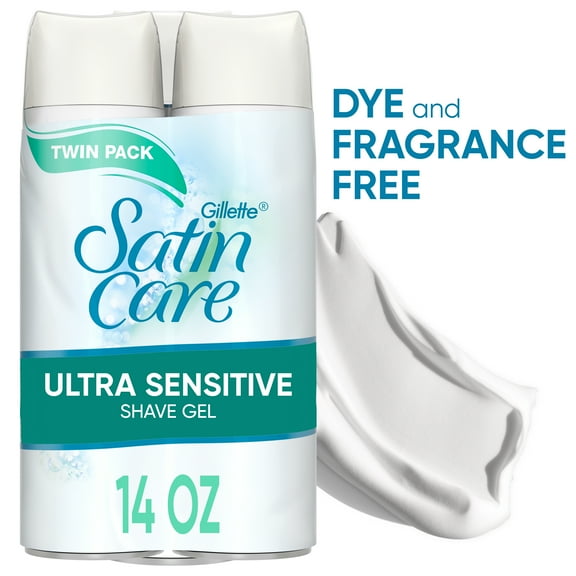 Gillette Satin Care Ultra Sensitive Women's Shaving Gel Twin Pack, Fragrance Free, 14 oz