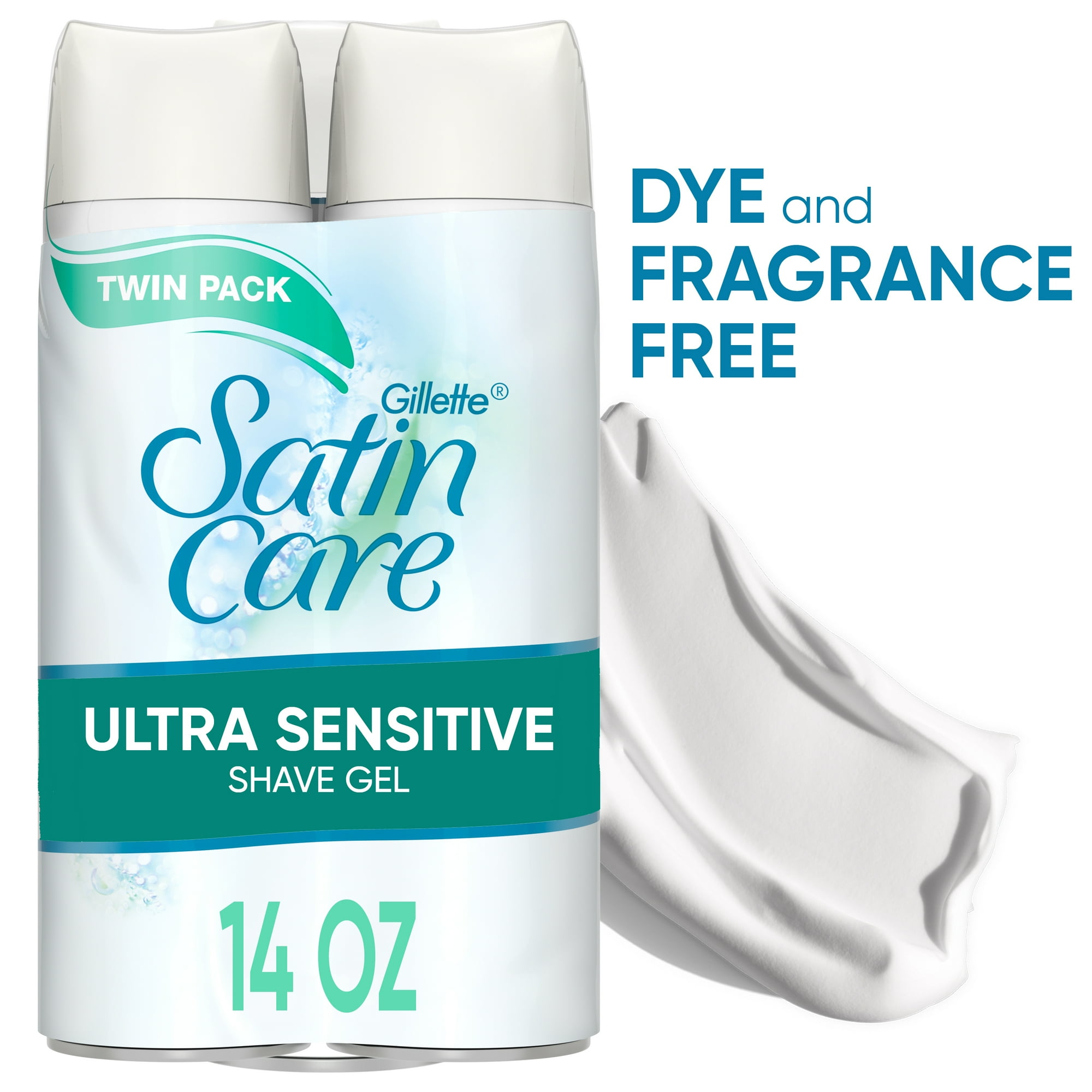 Gillette Satin Care Ultra Sensitive Women's Shaving Gel Twin Pack, Fragrance-Free, 14 oz