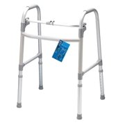 Carex Aluminium Single-Button Folding Walker, Silver, Height Adjustable, 300 lb Weight Capacity