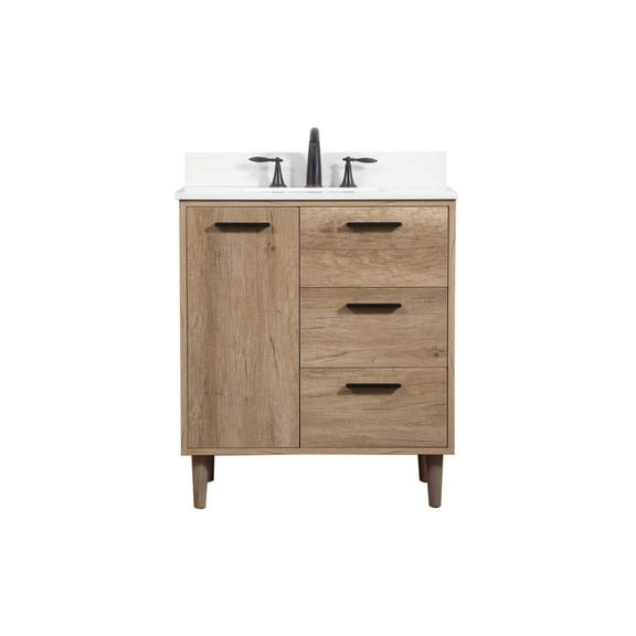 Elegant Decor Baldwin 30" Single Bathroom Vanity with Backsplash in Natural Oak