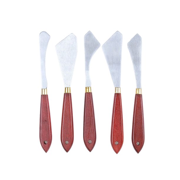 Yuarrent Espátula para mezclar pintura, resistente con mango de madera, espátula artística para manchas, paleta suavizante a juego de colores Herramientas y accesorios para hornear 5 piezas estilo B
