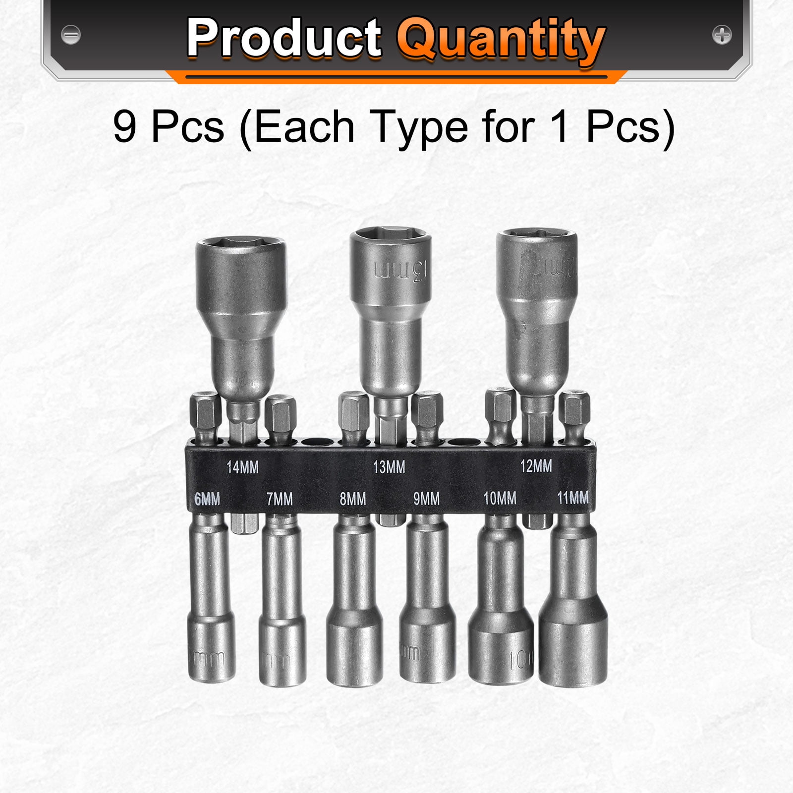 Uxcell 9pcs Hex Nut Driver Drill Bit 6/7/8/9/10/11/12/13/14mm 6-Point Drill Socket 1/4" Hex Shank 65mm Length Nut Setter Quick-Change Nut Impact Driver Bit Set with Bit Holder