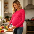 thumbnail image 4 of Neewe Women's Cotton Blend Solid Color Crew Neck Long Sleeve Maternity T-Shirt Top Pregnancy Shirt, 4 of 8