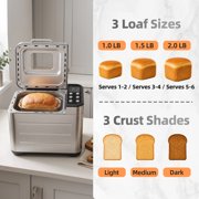 SHOUFTW 20-in-1 2LB Automatic Bread Maker Machine with 3 Loaf Sizes, 3 Crust Colors, 12H Timer and Nonstick Pan, Silver