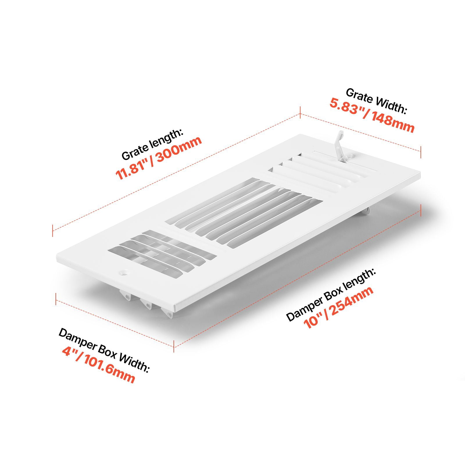 6-Pack Metal Floor Register 11.81" x 5.83" x 1.65", All-Metal Construction, Adjustable Deflectors, Screw Installation for Home Office Ventilation