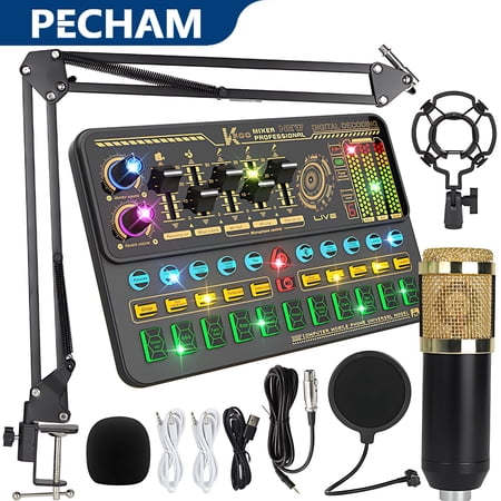 Pecham Podcast Equipment Bundle, BM-800 Podcast Microphone with Voice Changer, Audio Mixer Condenser Microphone for Laptop Computer Vlog Living Broadcast Live Streaming YouTube TikTok