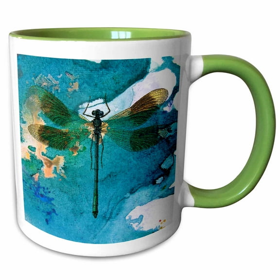 3drose, Dragonfly, 11oz Two-tone Green Mug