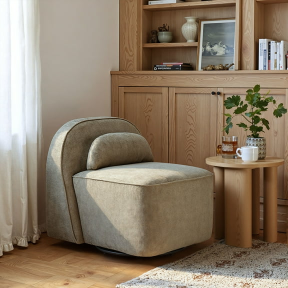 Kakao Swivel Chair Olive Brown Accent Chair, Modern Style, Shearling style fabric, MDF, Indoor Living