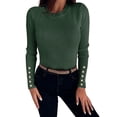 thumbnail image 2 of Sanbonepd Womens Crewneck Sweaters Long Sleeve Button Down Knit Shirt Casual Plain Tops, 2 of 5