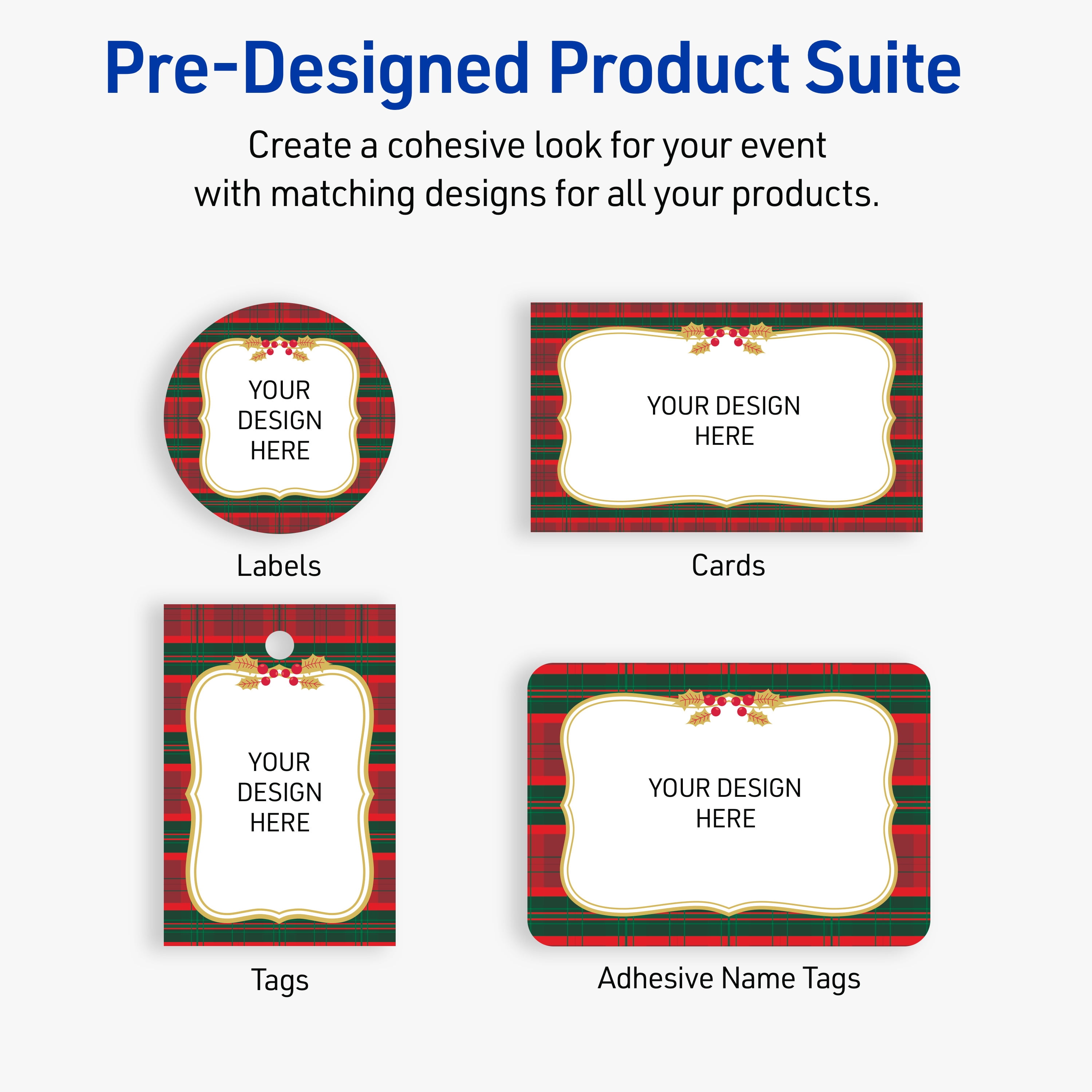 Avery Labels, 3" x 3", Glossy White, Plaid/Metallic Gold Frame