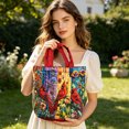 thumbnail image 3 of Quilted Tote Bag for Women, Digital Print Shoulder Handbag, Large Capacity Lightweight Oxford Cloth Shopping Bag, Durable Work Commuter Travel Carry-on, 3 of 5