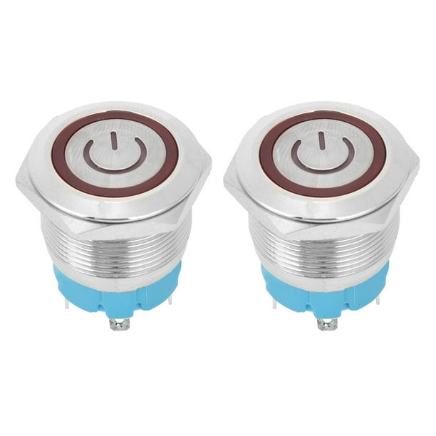 2 Pcs Button Switch Flat Head Self Reset IP65 220VAC 22mm 4 Pin