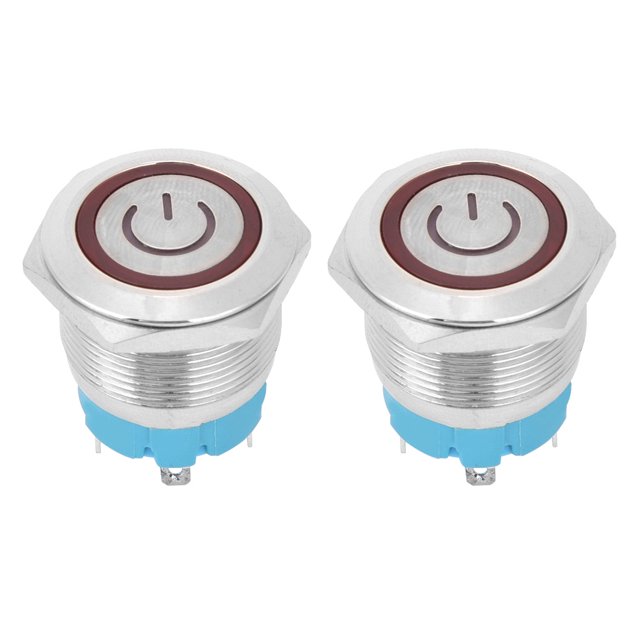 Interruptor de botón de 2 piezas, reinicio automático de cabeza plana, IP65, 220 V CA, 22 mm, interruptor de 4 pines con luz (rojo)