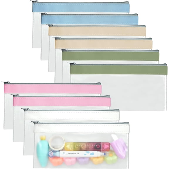 RETON Clear Pencil Pouch, Pencil Case with Metal Zipper, Pencil Bags Marker Organizer, Pen Storage Case Travel Cosmetic Makeup Pouch, Stationery Toiletries Bag for Office (10 Packs)